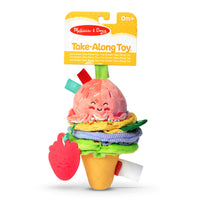 Melissa & Doug Ice Cream Take-Along Pull Toy-Clip the soft, expandable, vibrating ice cream pull-toy infant toy to strollers, diaper bags, high chairs, car seats, and more to keep the fun close at hand; great for travel
