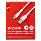 Staples TECH Lightning to USB-A Braided Charging Cable - 3.3 ft. - White-3.3ft (1m) USB-A to Lightning cable that can transfer data at speeds up to 480Mbps