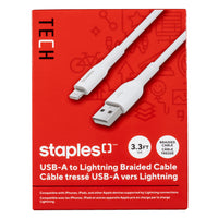 Staples TECH Lightning to USB-A Braided Charging Cable - 3.3 ft. - White-3.3ft (1m) USB-A to Lightning cable that can transfer data at speeds up to 480Mbps