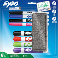 Expo Dry Erase Markers Kit - Fine and Chisel Tip Markers with Eraser - Assorted Colours - 9 Count-Dry erase markers with the most vibrant ink yet from EXPO