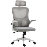 Vinsetto Mesh Office Chair with Adjustable Headrest and Lumbar Support - Grey-Lumbar support relieves your low back pressure