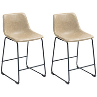 HOMCOM Counter Height Bar Stools with Back - Beige - 2 Pack-Classic distressed PU leather design
