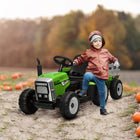 Aosom 12V Kids Ride-On Tractor with Trailer and Remote Control - Green-7 headlights and 4 rear lights for delight the driving road 