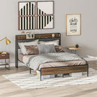 HOMCOM Full Size Bed Frame with Storage Headboard and Charging - Walnut-Upholstered headboard offers comfortable support while reading or relaxing