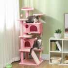 PawHut 54" Cat Tree Tower with Scratching Posts and Condos - Pink-Includes scratching posts and ramp for natural clawing instincts 