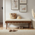 Modway Mirette Scalloped Edge Striped Accent Bench - Oatmeal Stripe-Inset Upholstered Seat