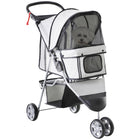 PawHut Deluxe 3-Wheel Pet Stroller with Brake, Canopy and Cupholders - Grey-Lightweight, foldable design simplifies storage and transport 