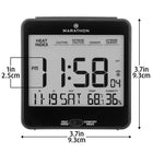 Marathon Atomic Desk Clock With Backlight - Heat & Comfort Index - Black (CL030054BK)-Digital desktop/alarm clock with snooze function displays time, calendar indoor temperature and humidity. Choose between a convenient, easy to read comfort or heat index.