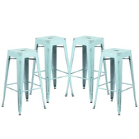 Flash Furniture Commercial Grade 30" High Backless Distressed Green-Blue Metal Indoor-Outdoor Barstool-Set of 4 Stackable Industrial Style Modern Stools