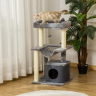 PawHut 39.25" Multi-Level Cat Tree Tower with Scratching Post - Grey-Covered in soft and comfortable plush fabric 