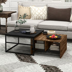 HOMCOM Nesting Tables with Storage Mesh Shelves - Rustic Brown - 2 Pack-The small end table can be nested beneath the taller table to save space when not in use