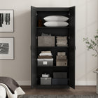 Manhattan Comfort Cornelia 29.61" Modern 4-Shelf Storage Closet - Black-90° open door design with European soft-close hinges for smooth, quiet use