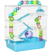 PawHut Hamster Cage 5-Level with Tunnel Tube System - Light Blue-Play tubing system add more fun and allows your small pet to move freely