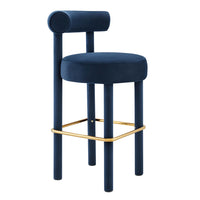 Modway Toulouse Performance Velvet Bar Stool - Midnight Blue Gold-Modern Bar Stool