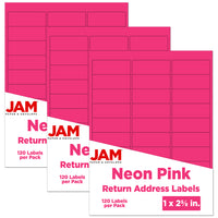 JAM Paper Mailing Address Labels, 1 x 2 5/8, Neon Pink, 3 sets of 120 (354328011g)-Size: 2.63" x 1"