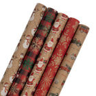JAM Paper Kraft Wrapping Paper Rolls Christmas Set, 125 sq ft., 5 Pack (165K5KRCHR)-Design: Kraft Christmas Set