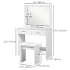 HOMCOM Vanity Desk with Mirror and Lights - 31.5" L x 15" W x 53.1" H - White-Melamine coated particleboard with anti-slip feet ensures stability 