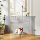 PawHut Retractable Dog Gate Extends Up to 55" Wide, 34" Tall, Grey-Plastic-coated mesh is scratch-resistant, soft, and safe for dogs