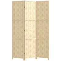 HOMCOM 3-Panel Bamboo Wave Freestanding Room Divider for Indoor Bedroom Office - Natural Wood-Great for creating a personal space or dividing up large rooms
