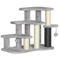 PawHut 20" 3-Step Stair Cat Tree Tower with Tickling Post - Light Grey-2 in 1 design doubles as cat tree or stairs 