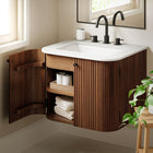 Modway Zia 24" Wall-Mount Bathroom Vanity with Marble Sink - Walnut-Soft-Close Hinges