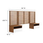 Modway Render 6-Piece Wall Mount Twin Headboard with Nightstands - Walnut White-Assembly Required