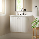 Modway Zia 24" Wall-Mount Bathroom Vanity with Marble Sink - Ivory-8" Widespread Faucet Holes