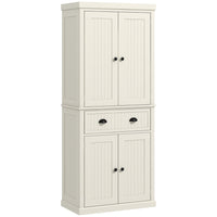 HOMCOM 72" H Freestanding Kitchen Pantry Cabinet with Drawer - Cream White-Elegant modern design with beadboard panels and antique handles 