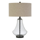 Hudson&Canal Lagos 23" Tall Table Lamp with Fabric Shade - Seeded Glass/Blackened Bronze/Flax-Paired with a flax drum fabric shade