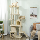 PawHut 67" Large Cat Tower with 7 Scratching Posts - Beige-Features a unique vertical tunnel and two condos for hiding and exploring
