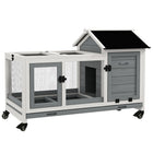 PawHut 29" H Rabbit Hutch with Wheels, Ramp, Run and Tray - Grey-Solid fir wood frame 