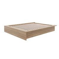 Nexera James Platform Bed - Queen Size - Brown Oak-Sleek Minimalist Design: Modern brown oak platform bed frame crafted from engineered wood for contemporary elegance