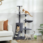 PawHut 53" Large Activity Centre Cat Tree Tower with Condo - Dark Grey-Wide, thick particle board base and anti-tip strap keep the cat tree stable and secure 