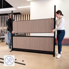 Luxor Modular Wall - 70" W x 70" H - Wood Slats and Frosted Acrylic in Black Frame-Integrates with the Room Divider System for scalable layouts