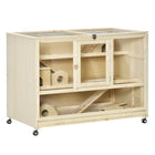 PawHut Wooden Hamster Cage 3-Tier Rat Cage with Openable Roof - Natural Wood-Three floors provide ample space for pet activity