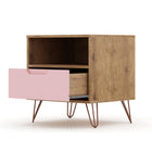 Manhattan Comfort Rockefeller 20.08" Mid-Century Modern 1-Drawer Nightstand - Nature/Rose Pink-11 Lb. Capacity per Shelf and Drawer