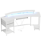 HOMCOM 79" Industrial Gaming Desk with RGB Lights and USB Ports - White-Integrated RGB light strip enhances ambiance and immersion