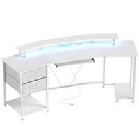 HOMCOM 79" Industrial Gaming Desk with RGB Lights and USB Ports - White-Integrated RGB light strip enhances ambiance and immersion