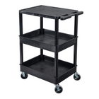Luxor ENDURA 34" H Three-Tier Utility Cart - 24" W x 18" D - Black-Supports up to 300 pounds evenly across all shelves, with 100 pounds per shelf capacity