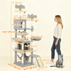 PawHut 76" Large Cat Tree Tower with Scratching Posts - Light Grey-Plush-covered perches with soft PP cotton filling provide luxurious, cozy comfort 