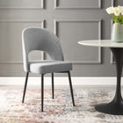 Modway Rouse Upholstered Fabric Dining Side Chair - Black/Light Grey-Matte Black Stainless Steel Legs