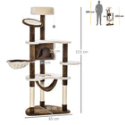 PawHut 60" Multi-Level Plush Cat Tree - Brown-A circular hole on the second platform, easy for your cat to the hammock 
