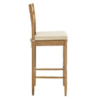 Modway Jax Oak Wood Bar Stool With Wavy Razor Back and Cushion - Weathered Oak Oatmeal Stripe-Armless Design