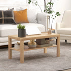 HOMCOM 2 Tier Coffee Table with Storage Shelf for Living Room - Natural Wood-Open shelf at the bottom for storing or displaying books and magazines