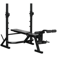 Soozier Weight Bench with Squat Racks - Leg Developer - Weight Plate Stand-Adjustable bar support with 3 height levels: 43.3", 45.3", 47.2" (110 cm, 115 cm, 120 cm) 