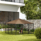 PawHut Outdoor Dog Kennel with Canopy and Rotating Bowls - 6.9' x 6.9' x 5' - Coffee-Small door with bowls attached flips around to make it quick and easy to feed and hydrate pup 