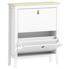 HOMCOM Shoe Cabinet with 2 Flip Drawers in Narrow Design - White-Two flip drawers store up to 10-14 shoe pairs