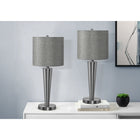 Monarch Specialties 24" H Contemporary Table Lamp - Nickel Metal / Grey Shade - Set Of 2-Each lamp is embedded with an easy to use on/off rotary switch along with a USB port to conveniently re-charge your devices within easy reach