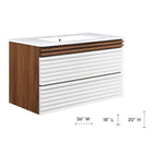 Modway Render 36" Wall-Mount Bathroom Vanity - White/Walnut/White-Wall-Mount Design