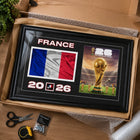 Frameworth Official FIFA World Cup 2026 France Flag & Trophy Framed Print - 15" x 24"-Handcrafted in Canada by Frameworth Sports Marketing, established 1992, producing officially licensed sports memorabilia.
